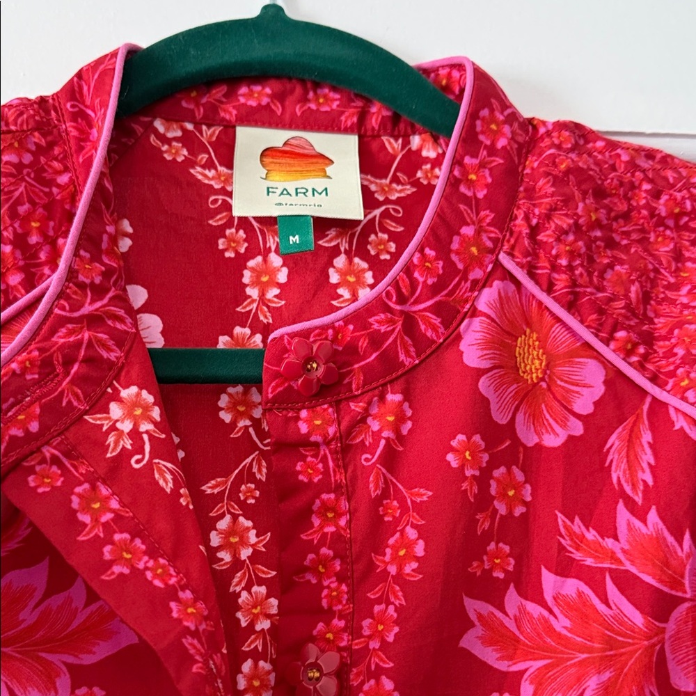 FARM Rio Floral Red Puff-Sleeve Dress NWOT - Picture 5 of 15